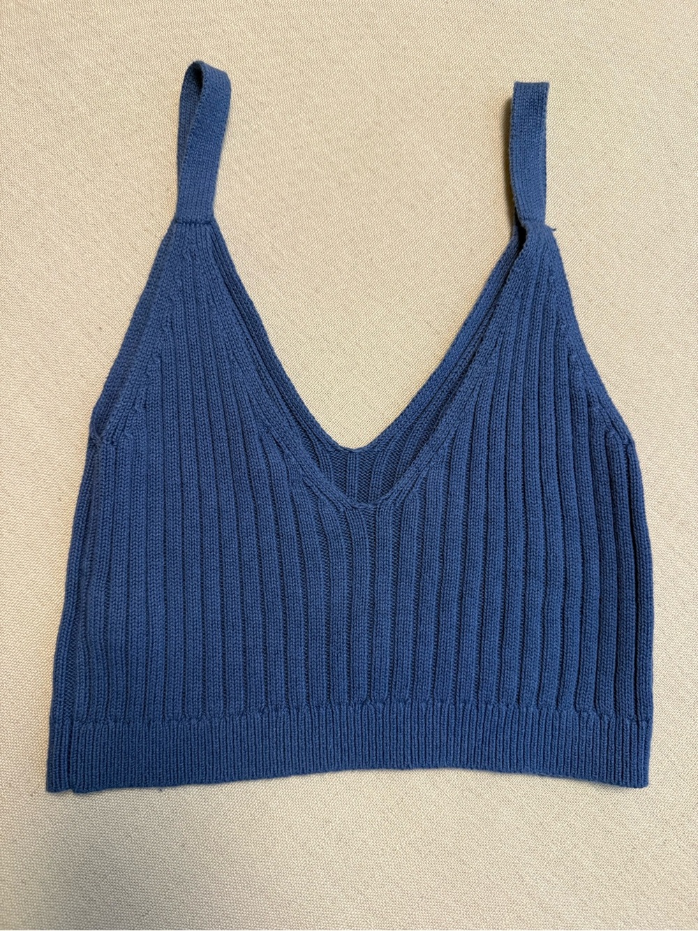 aerie Ribbed V-Neck Crop Tank Top - Blue
